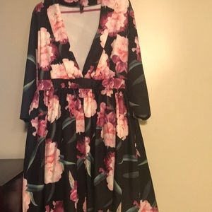 Floral fit and flare dress with deep v!